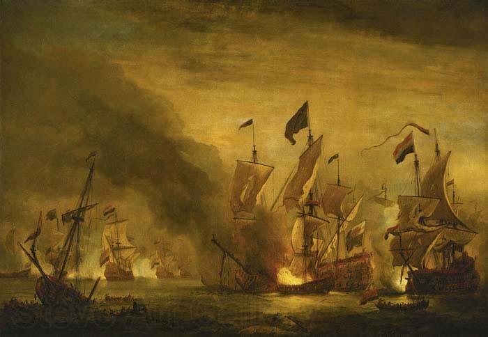 VELDE, Willem van de, the Younger The burning of the Royal James at the Battle of Solebay Spain oil painting art